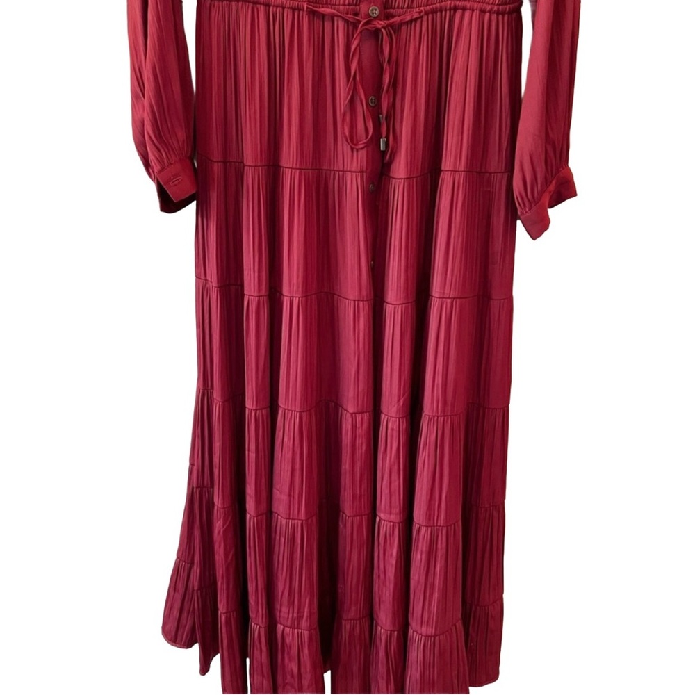 NEW Anthropologie Satin Tiered Button-Front Adjustable Maxi Dress, Red, Medium - Picture 5 of 12